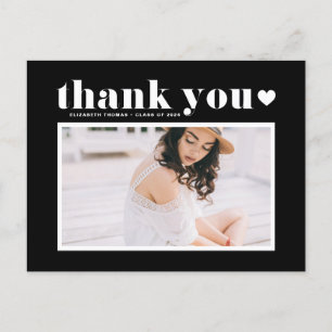 Retro Typography Black Graduation Thank You Postcard