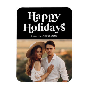 Retro Typography Black Happy Holidays Photo Magnet