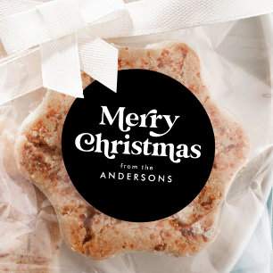 Retro Typography Black Merry Christmas Classic Round Sticker