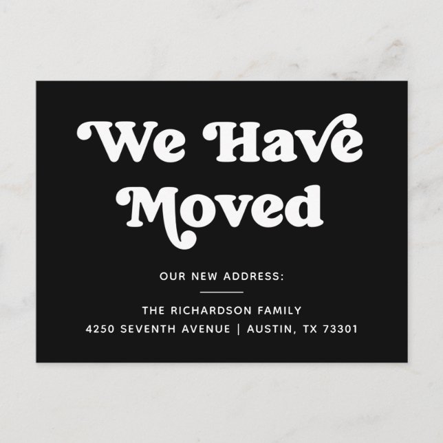 Retro Typography | Black Moving Announcement Postcard (Front)