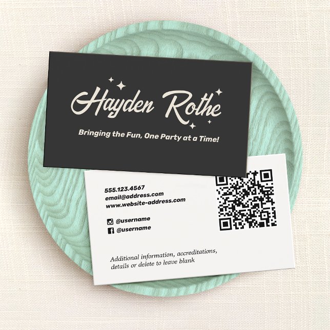 Retro Typography Black  QR Code Business Card (Creator Uploaded)