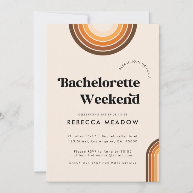 Retro Typography Boho Rainbow Bachelorette Party Invitation (Front)