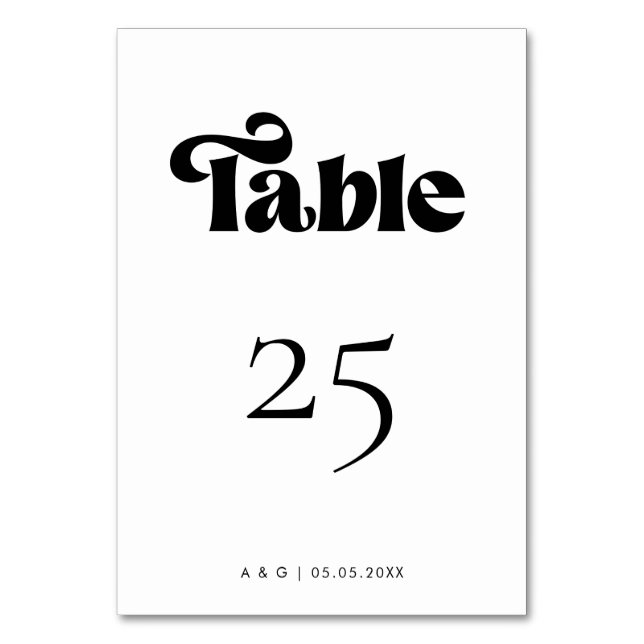 Retro Typography Bold Black White Simple Wedding Table Number (Front)