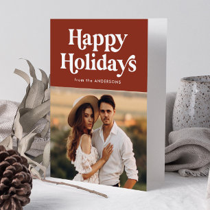 Retro Typography Brown Happy Holidays Photo Holiday Card