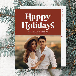 Retro Typography Brown Happy Holidays Photo Holiday Postcard