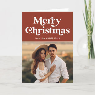 Retro Typography Brown Merry Christmas Photo Holiday Card