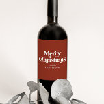 Retro Typography Brown Merry Christmas Wine Label<br><div class="desc">Add a festive touch to your wine bottles this holiday season with custom holiday wine labels. The holiday wine labels display "Merry Christmas" in a white, retro font style with a brown background (or colour of your choice). Personalise the Christmas wine labels by adding your name, business name, or other...</div>