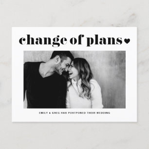 Retro Typography Change of Plans Photo Wedding Announcement Postcard
