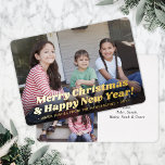 Retro Typography Christmas & New Years 2 Photo Foil Holiday Card<br><div class="desc">Send stylish joyful greetings and share two of your favourite pictures with chic retro photo gold foil holiday cards. All text on this template is simple to personalise to include any wording, such as Merry Christmas, Happy Holidays, Seasons Greetings, New Year Cheers etc. (IMAGE PLACEMENT TIP: An easy way to...</div>