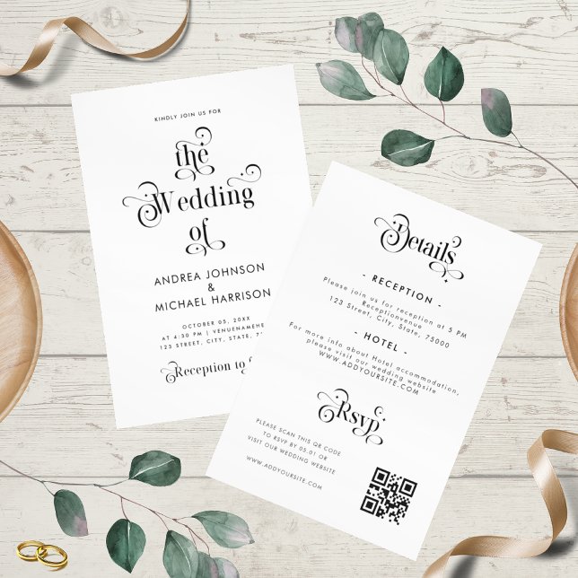 Retro Typography Clean White All In One QR Code Invitation (Creator Uploaded)