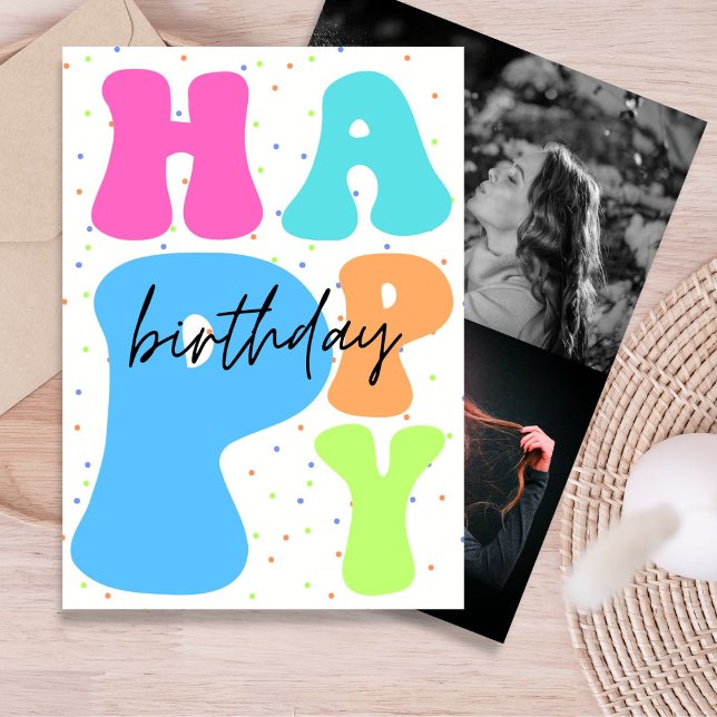 Retro Typography Colourful Birthday photo Card (Creator Uploaded)