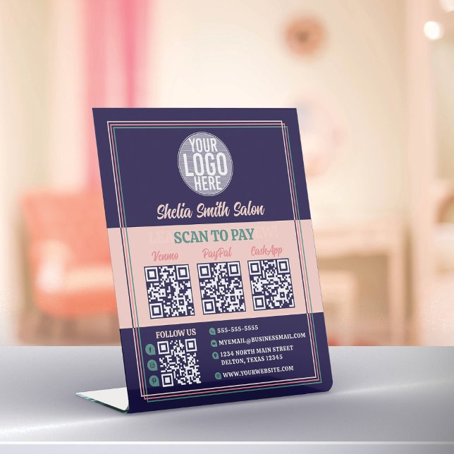 Retro Typography Cool Business Cashless Scan Pay Pedestal Sign (Creator Uploaded)