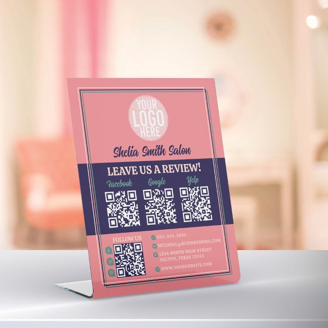 Retro Typography Cool Business Leave a Review Pedestal Sign (Creator Uploaded)