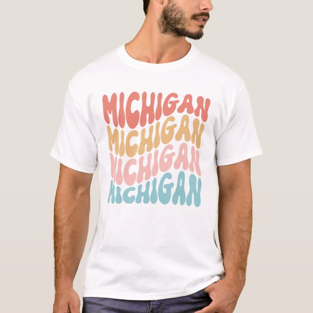 Retro Typography Cute Wavy Text Grovy Michigan T-Shirt (Front)