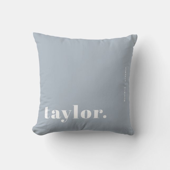 Retro Typography Dusty Blue Personalised Cushion (Front)