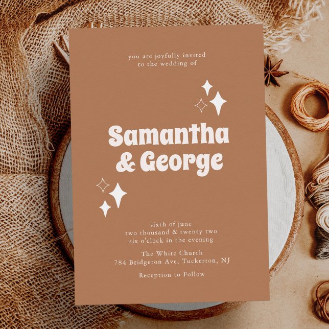 Retro Typography Earth Tones Modern Wedding Invitation (Creator Uploaded)