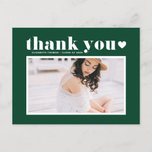 Retro Typography Green Graduation Thank You Postcard