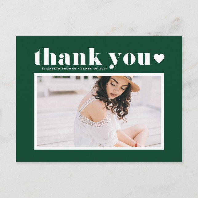 Retro Typography Green Graduation Thank You Postcard (Front)