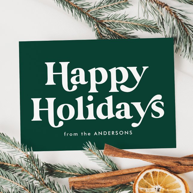 Retro Typography Green Happy Holidays Non-Photo Holiday Card (Creator Uploaded)