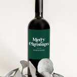 Retro Typography Green Merry Christmas Wine Label<br><div class="desc">Add a festive touch to your wine bottles this holiday season with custom holiday wine labels. The holiday wine labels display "Merry Christmas" in a white, retro font style with a dark green background (or colour of your choice). Personalise the Christmas wine labels by adding your name, business name, or...</div>