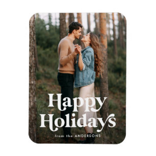 Retro Typography Happy Holidays Photo Magnet