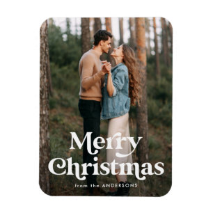 Retro Typography Merry Christmas Holiday Photo Magnet