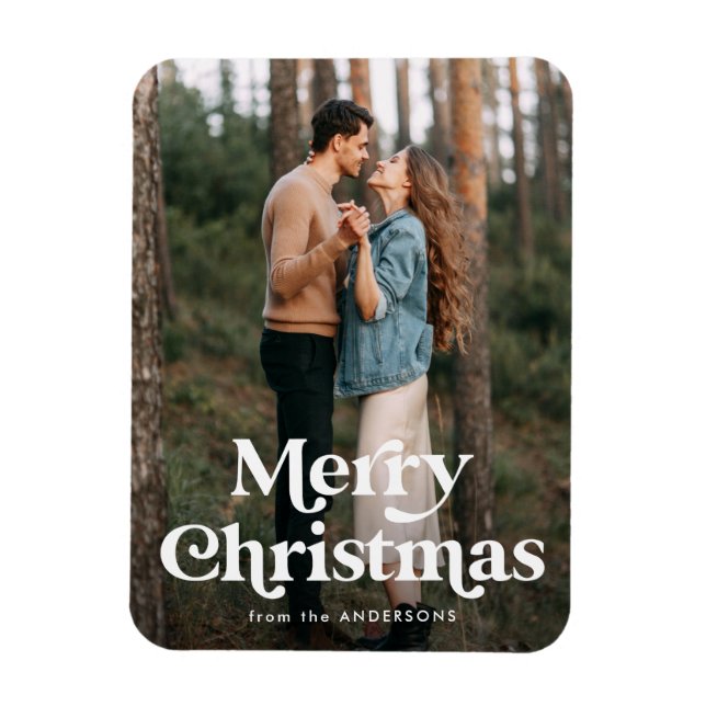 Retro Typography Merry Christmas Holiday Photo Magnet (Vertical)