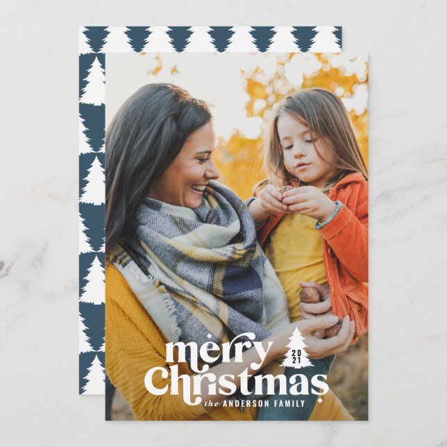 Retro typography modern 1 photo holiday Christmas (Front/Back)