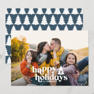 Retro typography modern 1 photo holiday Christmas Card