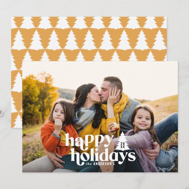 Retro typography modern 1 photo holiday Christmas Card (Front/Back)