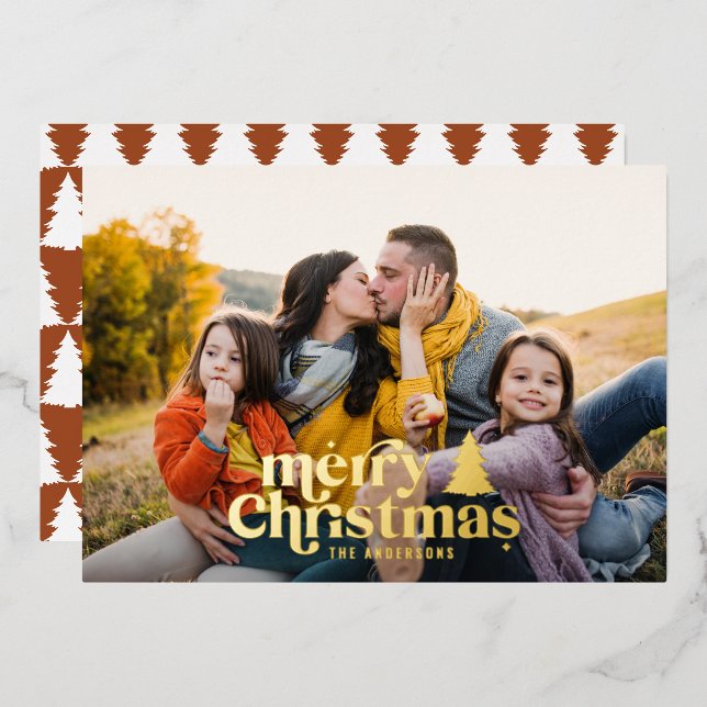 Retro typography modern full photo foil holiday ca (Front/Back)