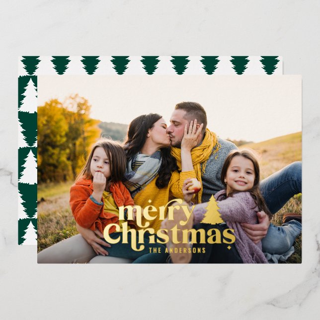Retro typography modern full photo foil holiday ca (Front/Back)
