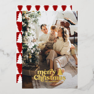 Retro typography modern full photo foil holiday card