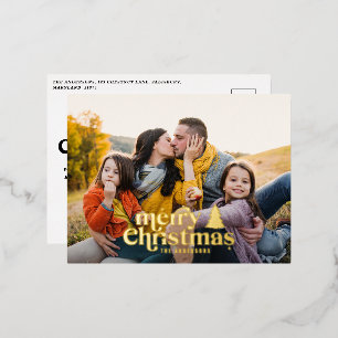 Retro typography modern full photo foil holiday postcard