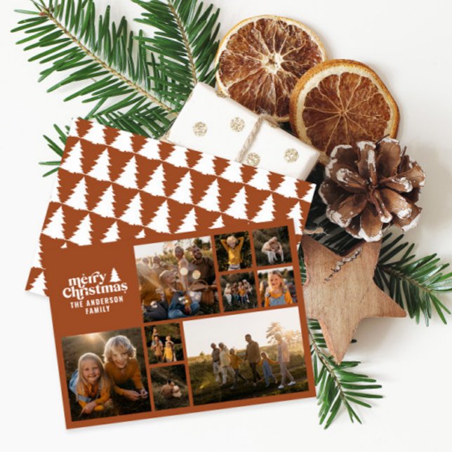 Retro typography modern terracotta multi photo holiday card (Creator Uploaded)