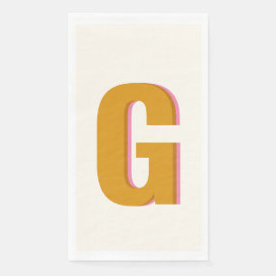 Retro Typography Monogram Custom Initial Yellow Napkin