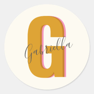 Retro Typography Monogram Initial Name in Yellow Classic Round Sticker