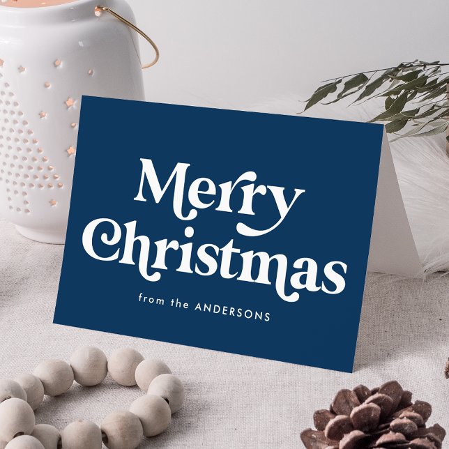 Retro Typography Navy Merry Christmas Non-Photo Holiday Card (Creator Uploaded)