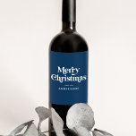 Retro Typography Navy Merry Christmas Wine Label<br><div class="desc">Add a festive touch to your wine bottles this holiday season with custom holiday wine labels. The holiday wine labels display "Merry Christmas" in a white, retro font style with a navy background (or colour of your choice). Personalise the Christmas wine labels by adding your name, business name, or other...</div>