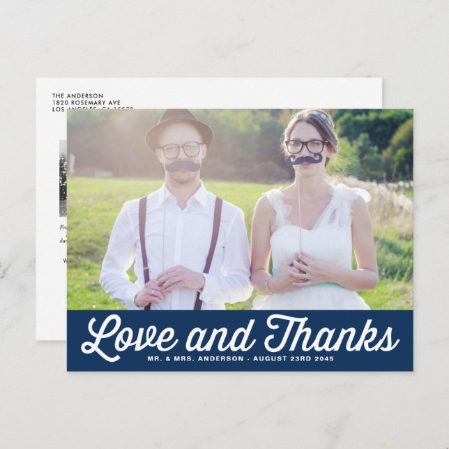 RETRO TYPOGRAPHY | NAVY WEDDING THANK YOU POSTCARD (Front/Back)