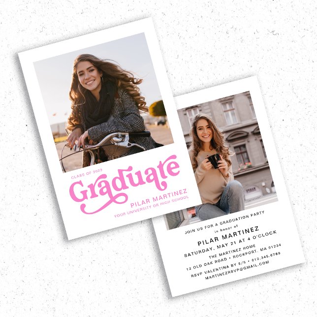 Retro Typography Photo 2023 Graduation Party Invitation (Creator Uploaded)