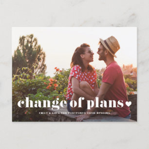 Retro Typography Photo Change of Plans Wedding Announcement Postcard