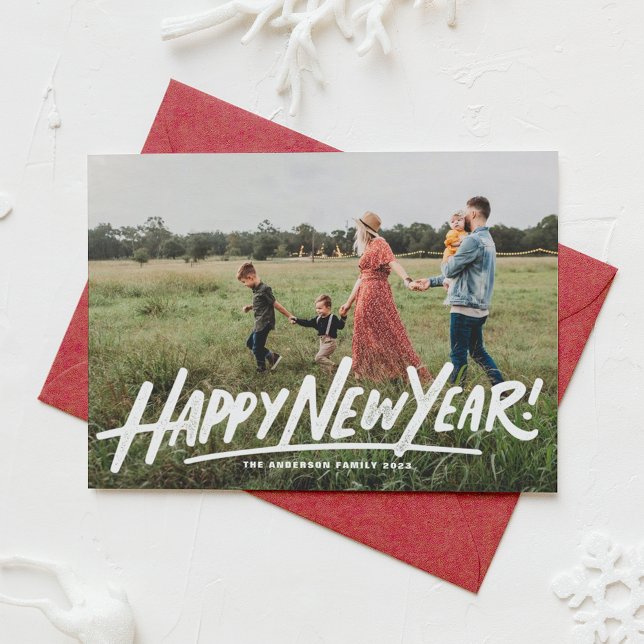 Retro Typography Photo Overlay Happy New Year Holiday Card (Creator Uploaded)