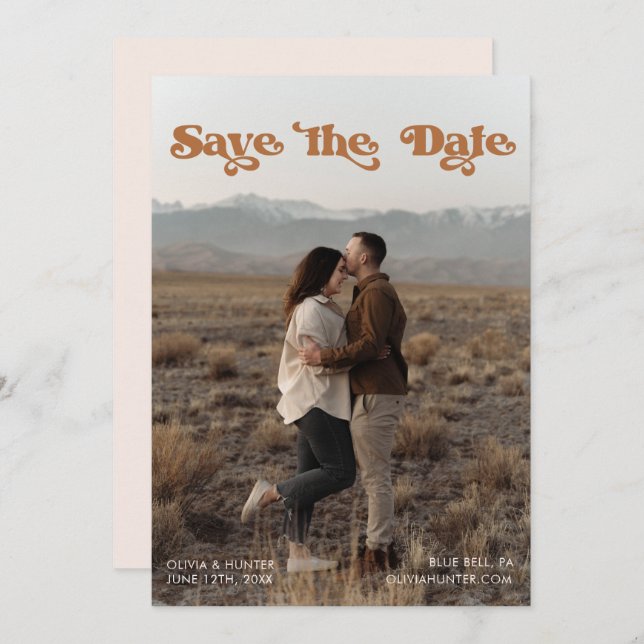 Retro Typography  Photo Save the Date  Invitation (Front/Back)