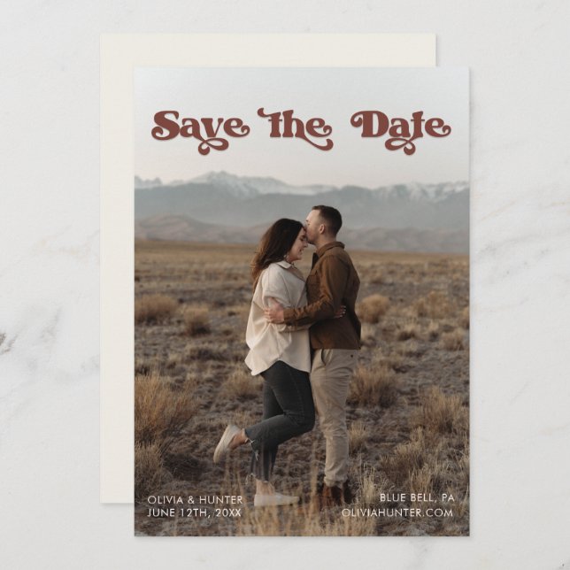 Retro Typography  Photo Save the Date   Invitation (Front/Back)