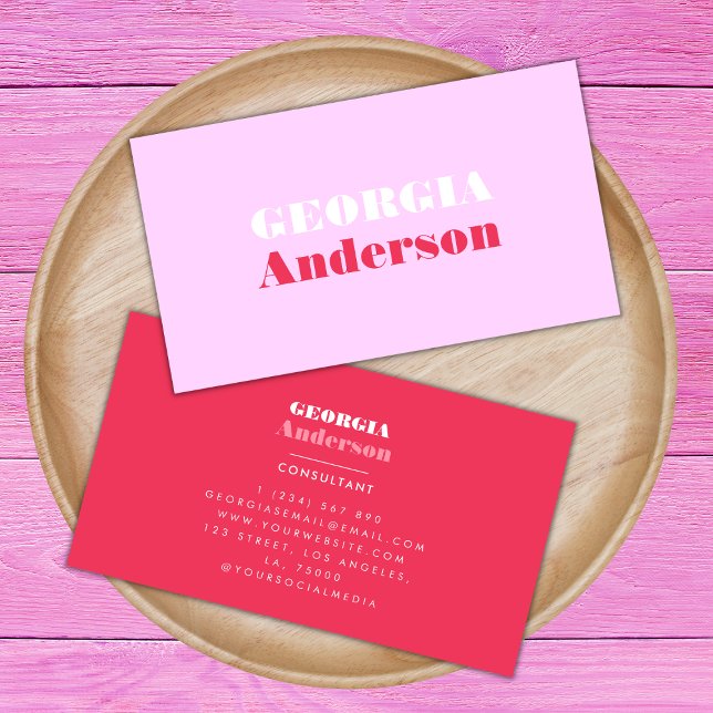 Retro Typography Pink and Red Minimalist Trendy Bu Business Card (Creator Uploaded)