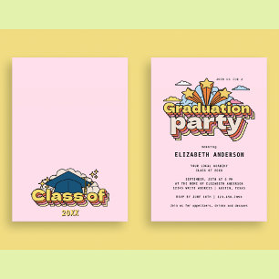 Retro Typography Pink Graduation Colourful Party Invitation