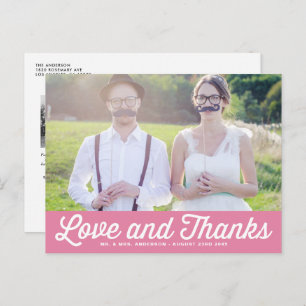 RETRO TYPOGRAPHY   PINK WEDDING THANK YOU POSTCARD