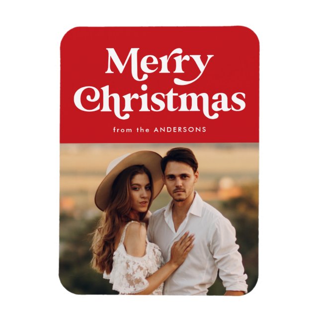 Retro Typography Red Merry Christmas Photo Magnet (Vertical)