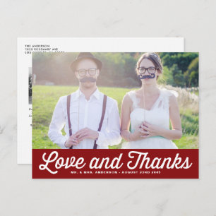 RETRO TYPOGRAPHY RED WEDDING THANK YOU POSTCARD